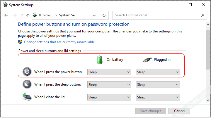 Thiết lập chế độ tắt máy cho nút nguồn trên Windows 10